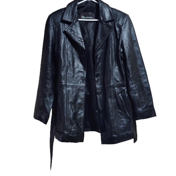 Bovines Jackets & Blazers - Vintage Bovines long sleeves wrap belted 100%  leather color black